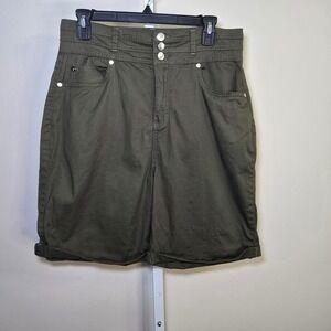 Tahari Olive Green‎ Twill High Waist Bermuda Shorts Women's Size 8/29.
